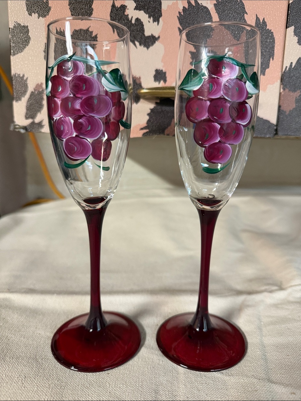 Hand-Painted Red Grape Champagne Flutes - Set of 2